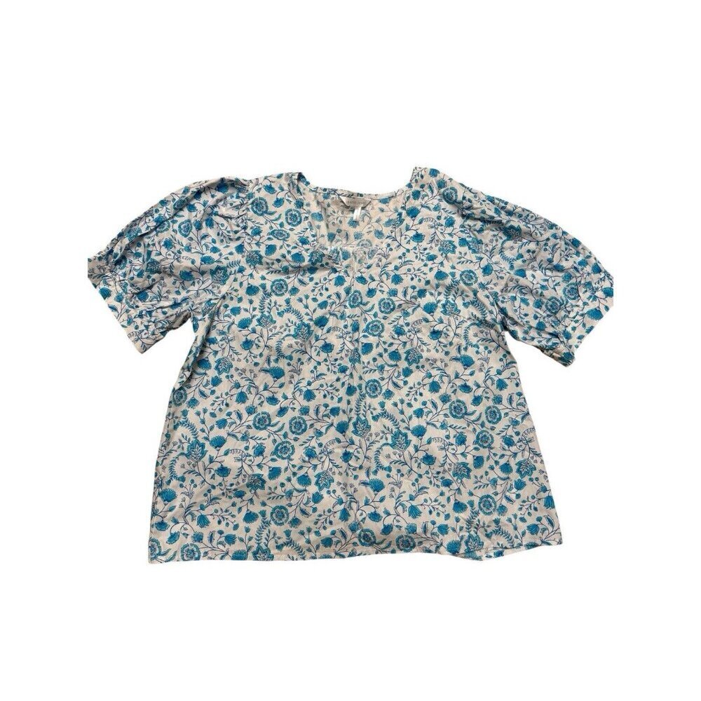 Draper James XL Blue Turquoise Floral Cotton Blouse